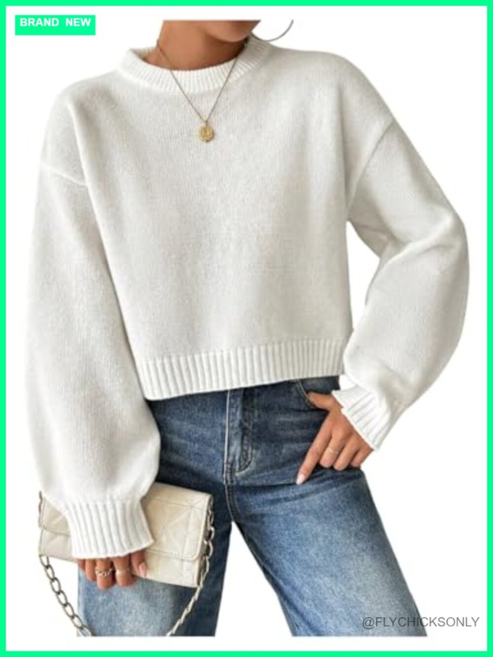 Oversized Cropped Sweater Long Sleeve Knit Crop Top Loose Pullover